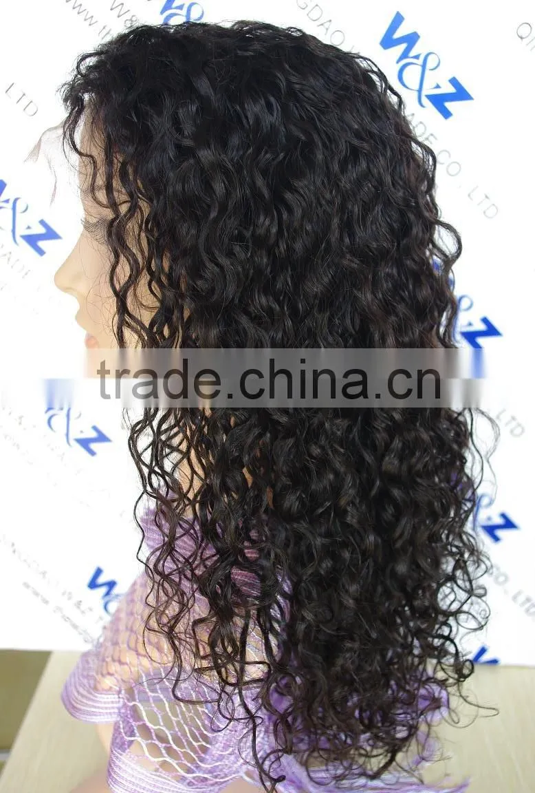 Curly 100% malaysian human hair glueless silk top full lace wig wholesale