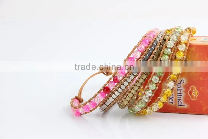 Shinning Crystal Metal Beads Multi Element 5 Wrap Leather Cord Bracelet