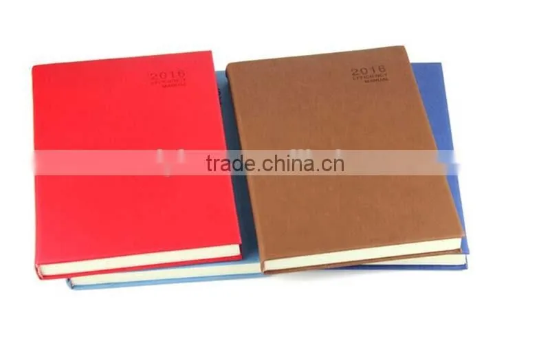 Simple design high quality 2016/2017 embossed leather diary with multicolor