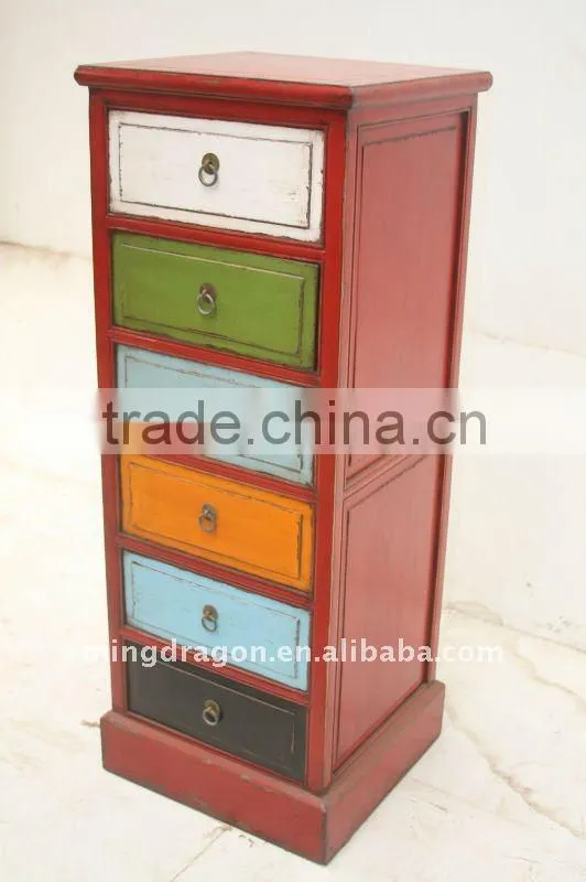 Chinese Antique colourful six drawer benside cabinet