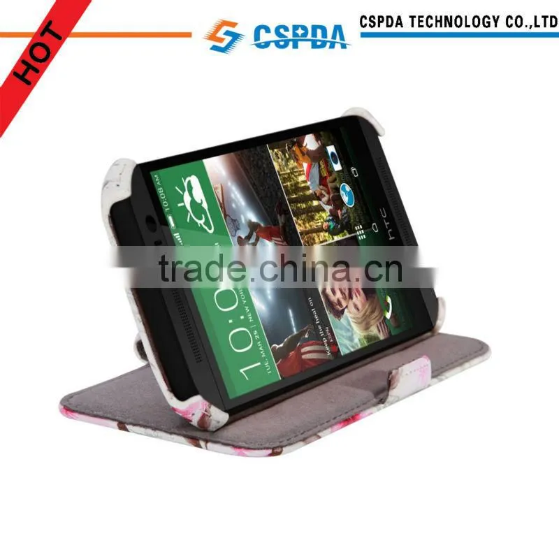 For 2014 HTC one 2 m8 cell phone flower stand leather case cover
