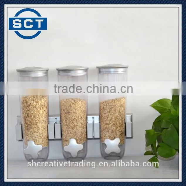 New Space Wall Mount Dispenser Triple Kitchen Dry Food Cereal Canister Storage