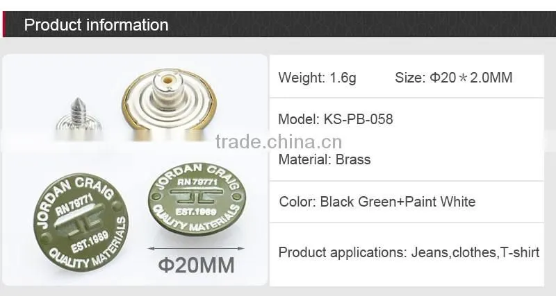 Colorful Custom Brass Shank Jeans Button