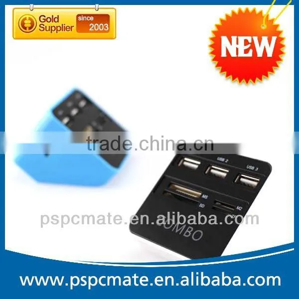new model 3 ports usb hub with sd card reader combo with LED laser logo