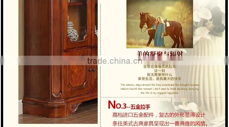 American style wooden bookshelf combination sideboard with glass door and handmade carving AI-202
