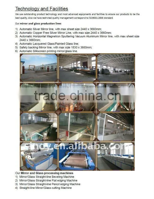 Tinted silver mirror glass in customer size with double coated paint