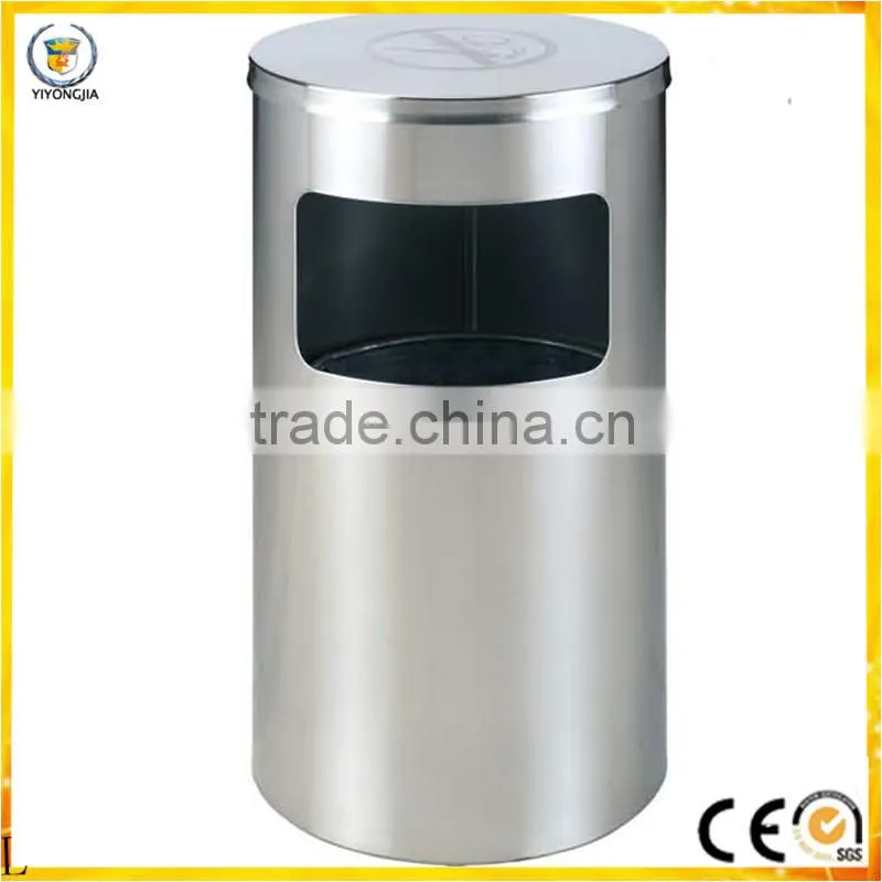 top round stainless steel cover with ashtray side open dustbin
