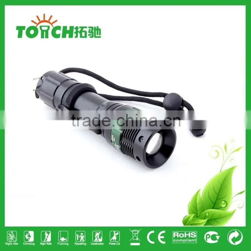 self defense strong light flashlight for outdoor emergency flashlight use 1*18650 battery zoomable flash light for camping