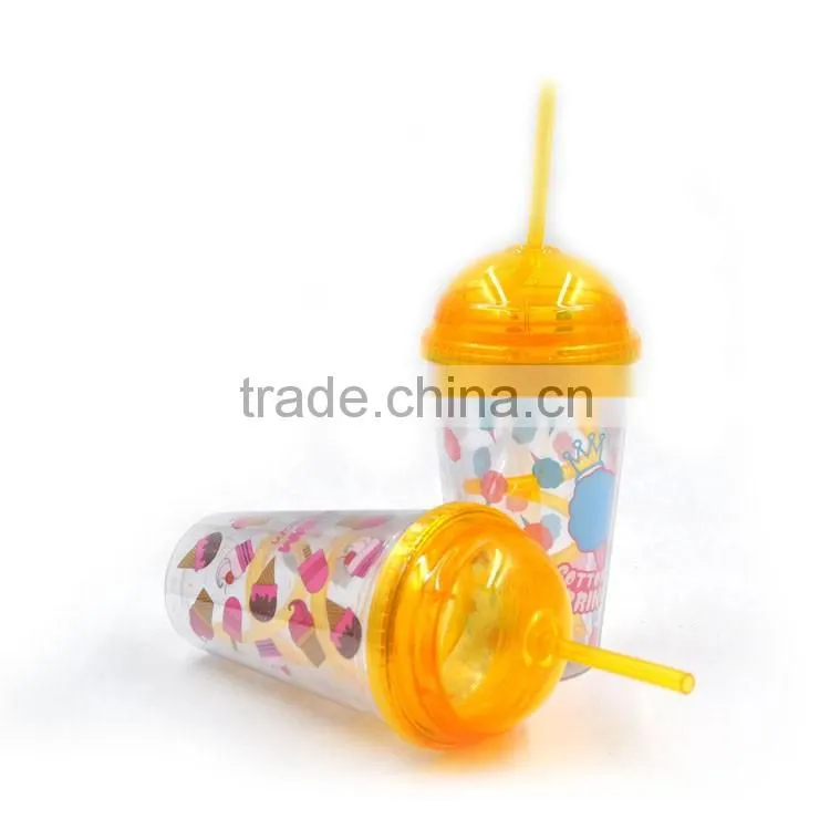 Hot Joyshaker Paper Insert Double Wall Water Cup, Insulated Plastic Cup With Straw