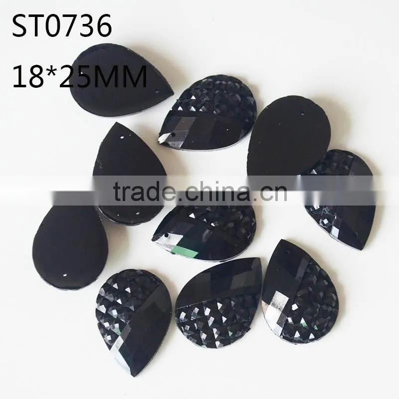 Round Resin Rhinestone ,16mm Rhinestone Sewing ,Flatback Black Gems