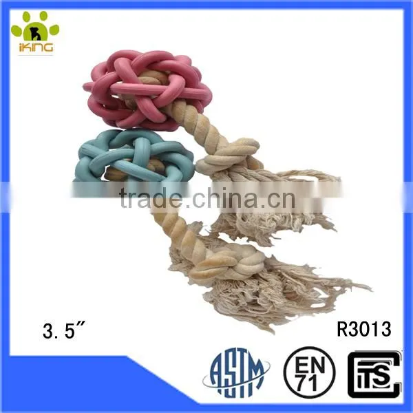 Cotton rope pet toy with rubber scratcher