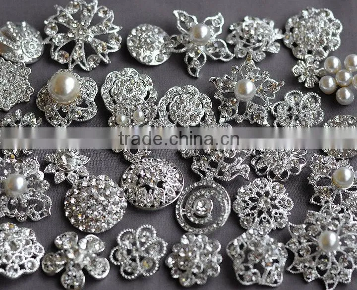 Rhinestone Button Brooch Embellishment Pearl Crystal Wedding Brooch Bouquet Cake Hair Comb Clip Large Assorted Decoration