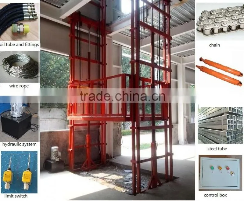 5m 2000kgs Warehouse Guide Rail Chain Lifting Cargo Lift