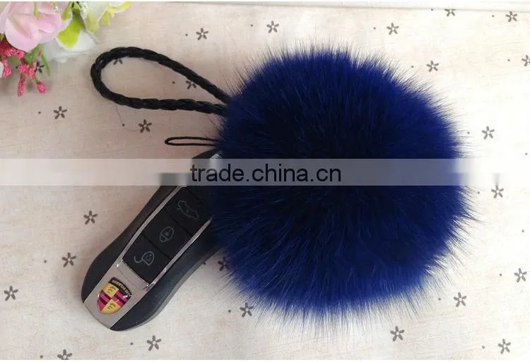 White colour real fox fur pom pom key chain