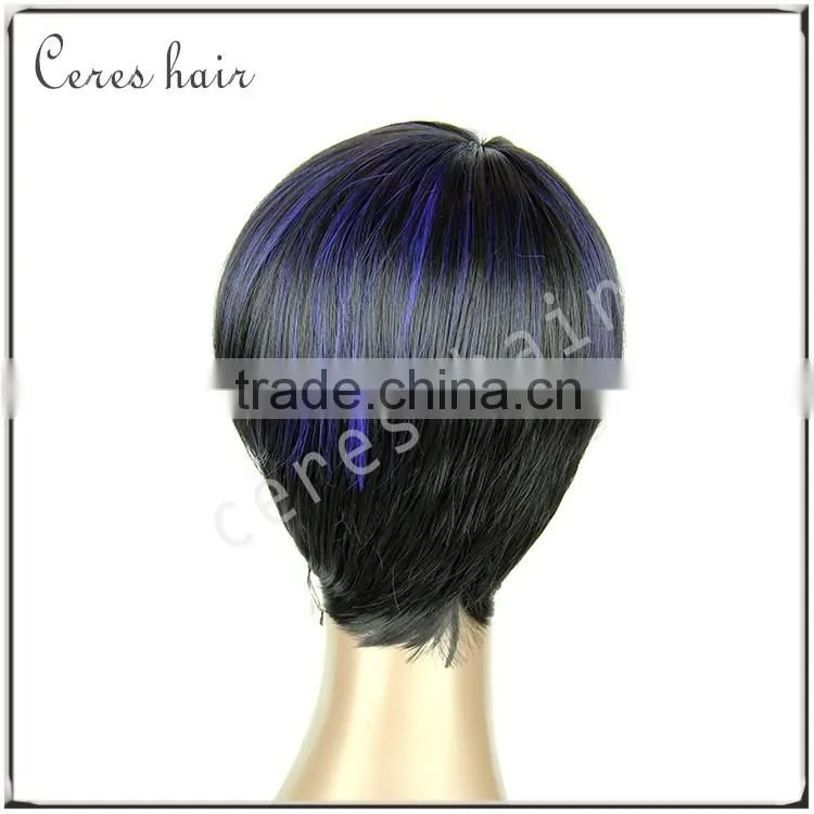 short synthetic hair wig for black women blue color
