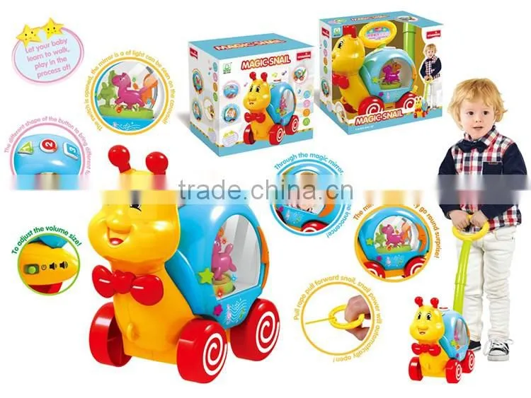 Plastic push and pull magic snail walking animal toy