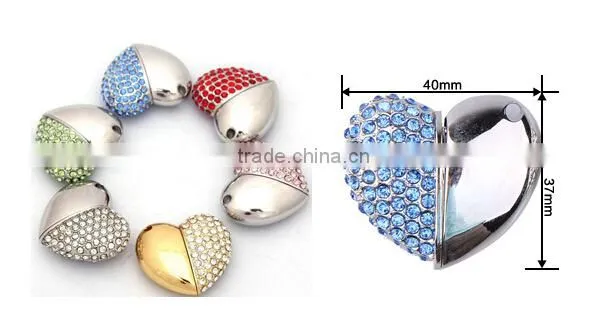 bulk 1gb 2gb 4gb diamond/jewelry heart shaped usb flash drives