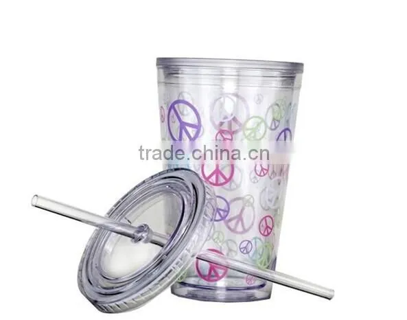 BPA Free Double Wall Pint Cup 16OZ/480ML with insert colorful PVC