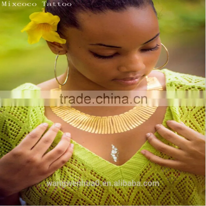 Mixcoco metallic tattoo supply, custom body jewelry temporary metallic tattoo/water transfer printing gold tattoo