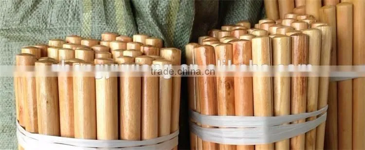 Natural wooden lacquered and threaded mop handle