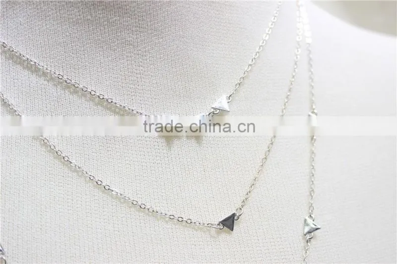 Silver Chain Layered Set Necklace w/ Tiny Triangle Metal Necklace 2016 Fashion Style Wholesale