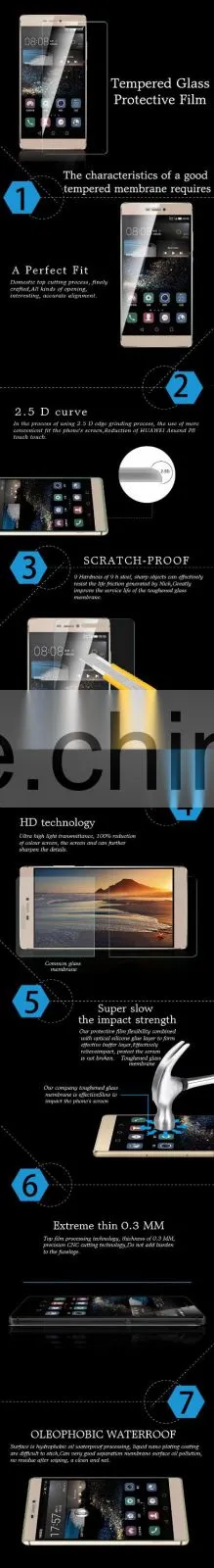 High transparency 0.3 mm anti scratch tempered glass for huawei p8 screen protector