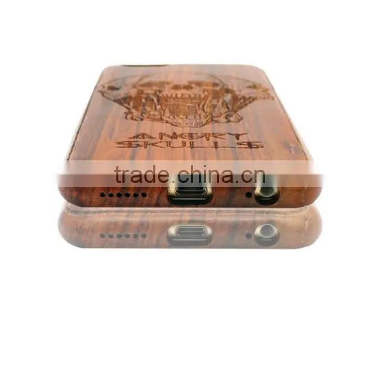 Anit-slip Angry SKULL Engraving WALNUT wood phone protected case for Iphone 6 in two parts