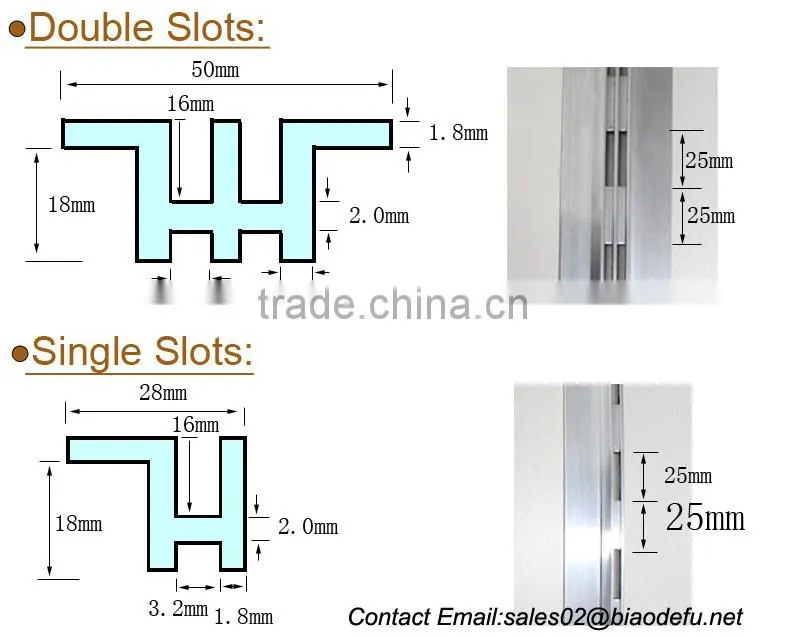 1" slot 2" center shopfittings aluminum wall upright