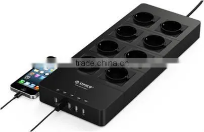USB chargingport wih 6-way EU Individual Switch Extension Power Strip with Kid Protector