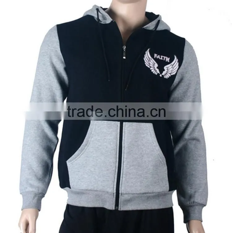 2015 Latest Design Zipper Up 100% Cotton Plain Hoodie