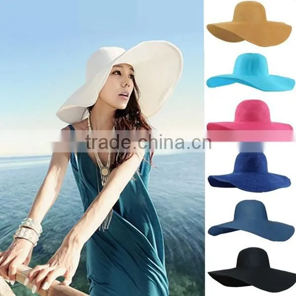 2016 Fashion Women Summer Foldable Wide Large Brim Beach Sun Straw Floppy Cap