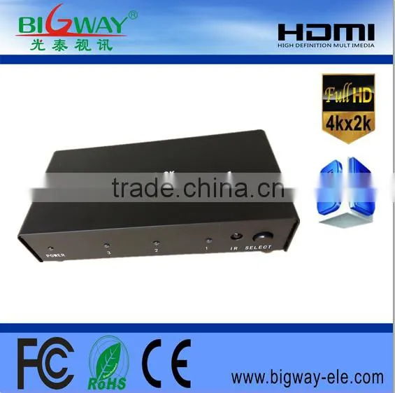 3X1 HDMI 1.4 Switcher supports resolution up to 2160P and 1080P