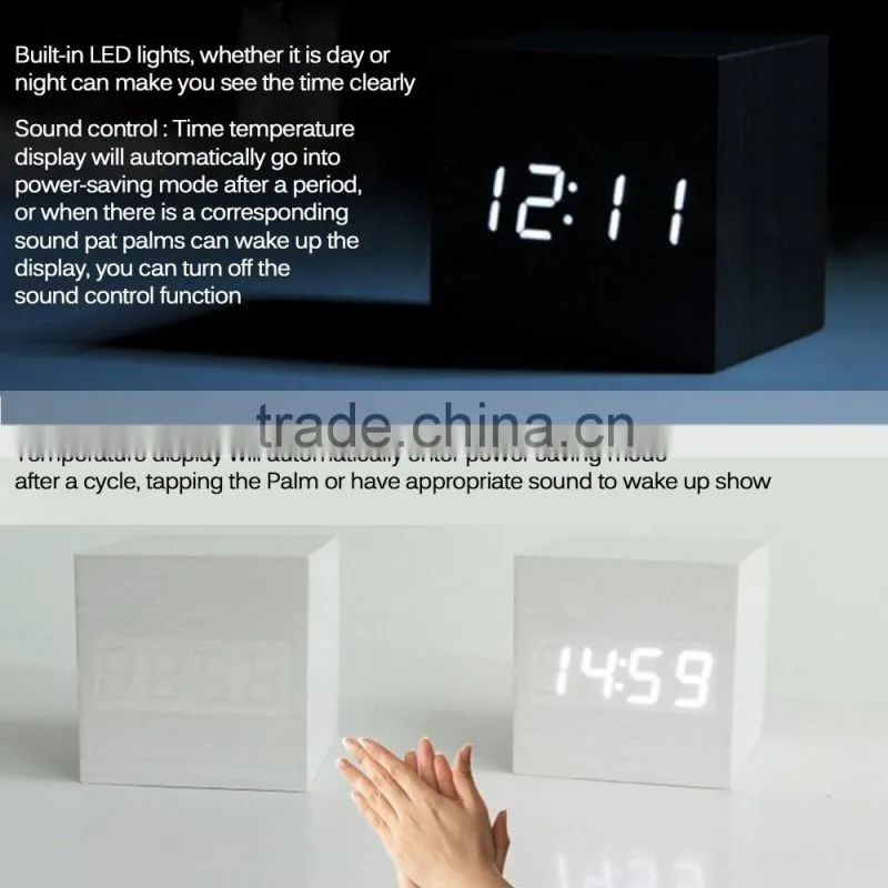 factory price digital led wooden Desk clock with alarm