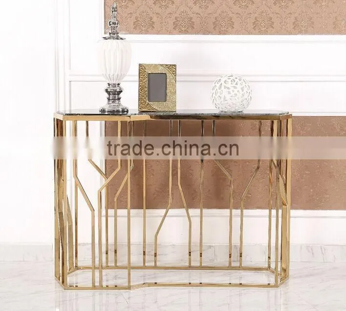 Special Model OEM Design Black Marble Top Console Table With Golden Stainless Steel Base For Home Use