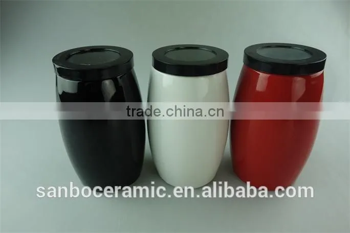 Cheap Price Colorful Ceramic Sugar Pot with Black Cover for tea,coffee