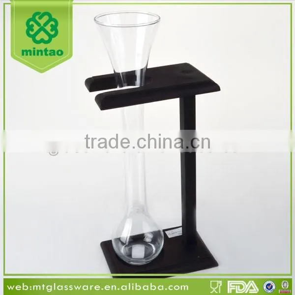 Popular small size yard beer glass with black wooden stand wholesale