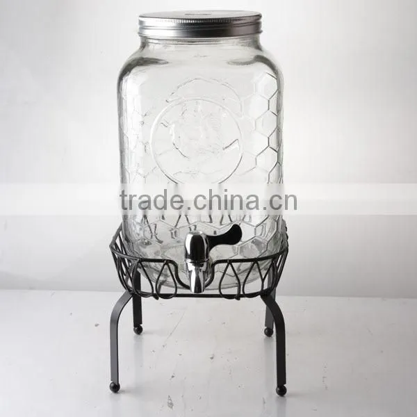 333OZ glass drink dispenser , Glass yard dispenser with ice bucket