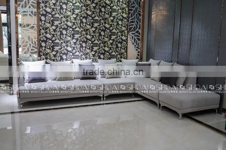 Contemporary Grey Fabric Sectional Sofa w Chaise and Pillows Modern Design Couch G1126