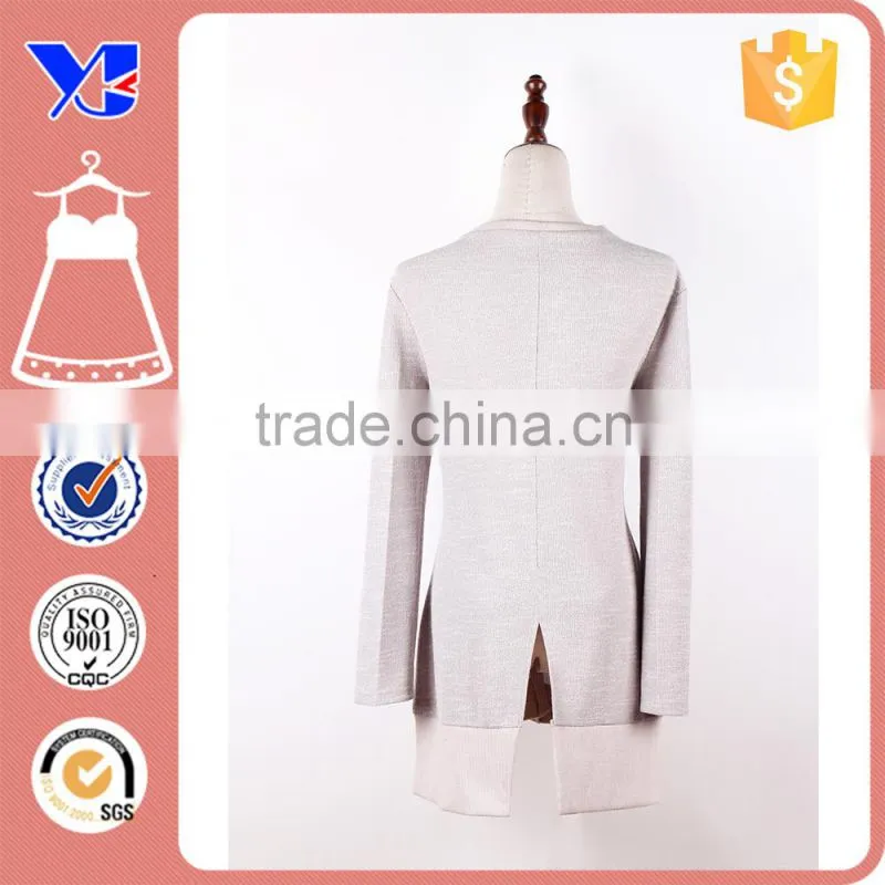 Contrast pocket longer croppped hem women split hip-length open hang coat