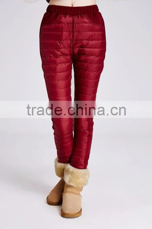 red woman down pants