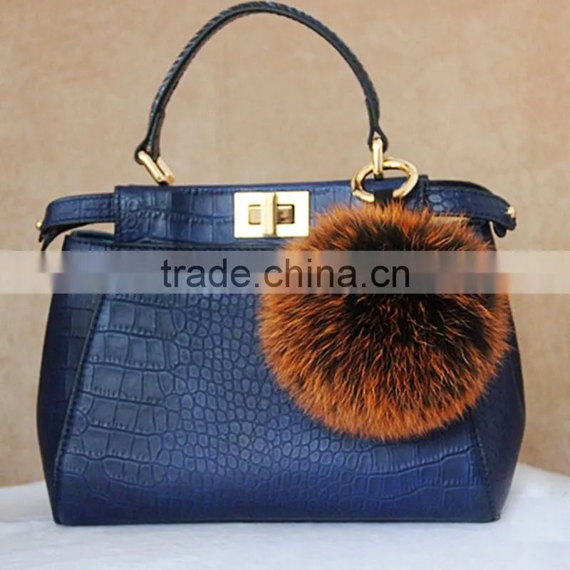 Myfur Custom Big Fox Body Fur Baby Pink Fashion Women Handbag Charm Pendant
