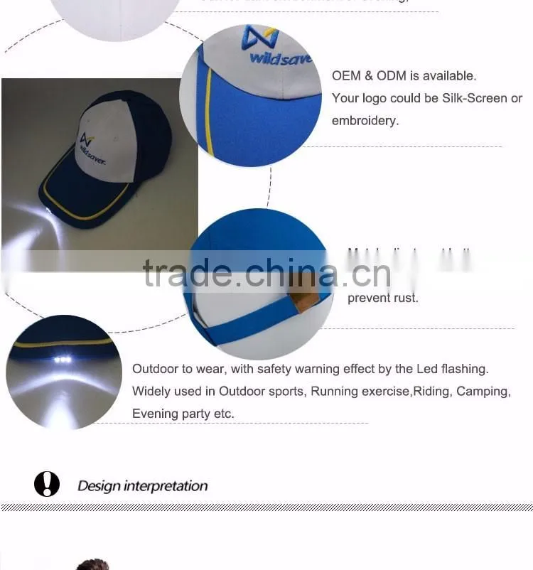 Custom logo print or embroidery sports flashing led baseball cap