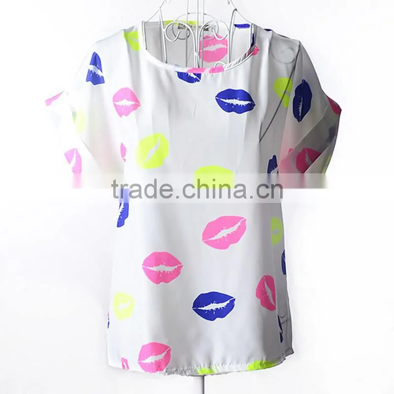 2017 new design ladies print chiffon style blouse