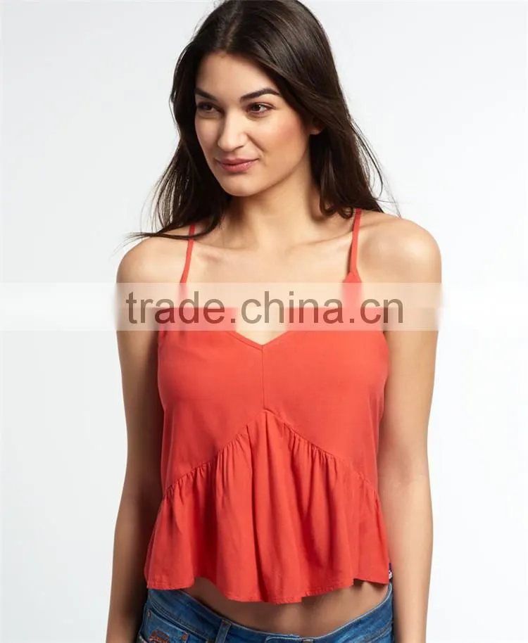 2016 Guangzhou Shandao Brand Name Bulk Wholesale Women Sexy Spaghetti Strap Loose White Chiffon Custom Crop Top