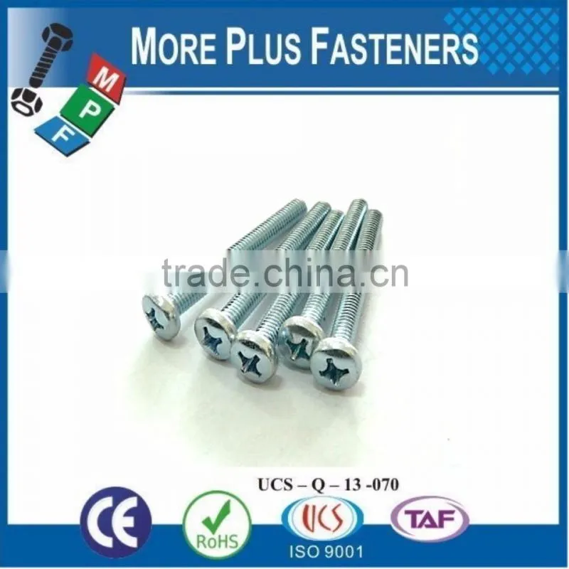 Made in Taiwan Mild Steel Pan Head Phillips Recessed Machine Screws Bright Zinc Plated DIN 7985