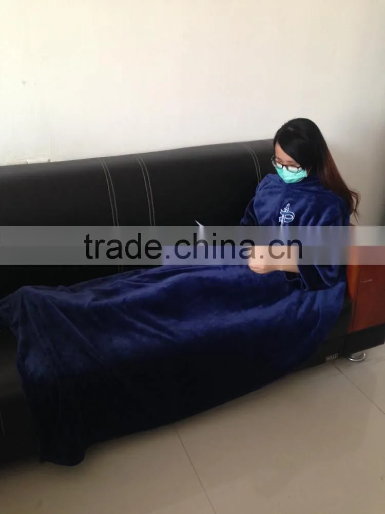 Cozy fleece throw sleeves adults tv wearable blanket