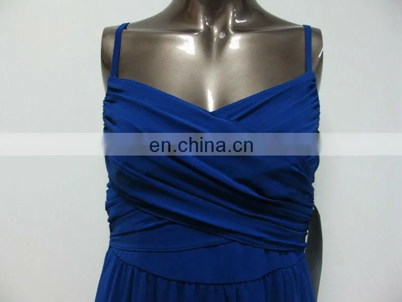 High quality low neckline spaghetti strap pleated bust ladies royal blue dress