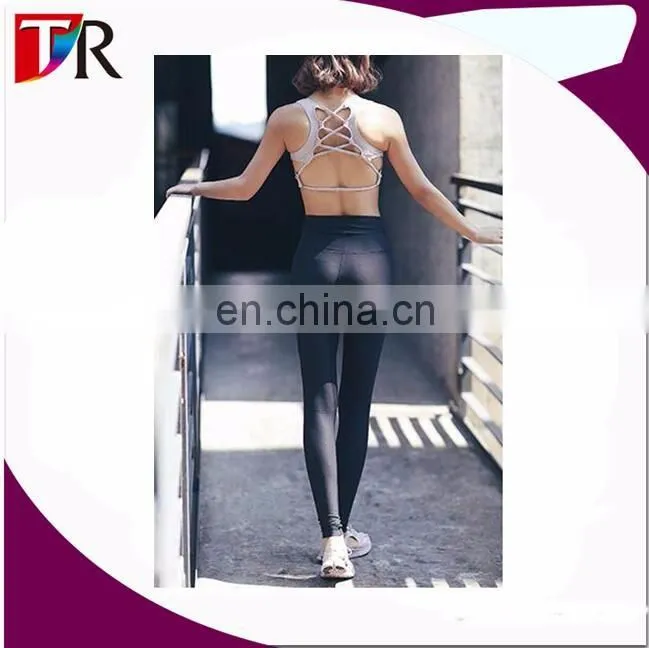 Women's Fashion 92% Polyester 8% Spandex Black Sport Leggings In Fitness