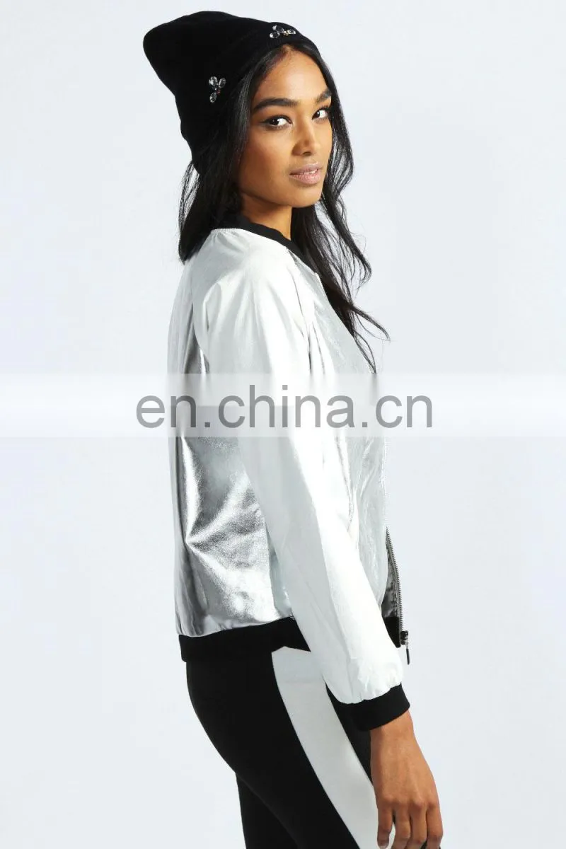 silvery casual jacket/womens new jacket/clothing supplier china/wholesale lastest apparel model-cp348