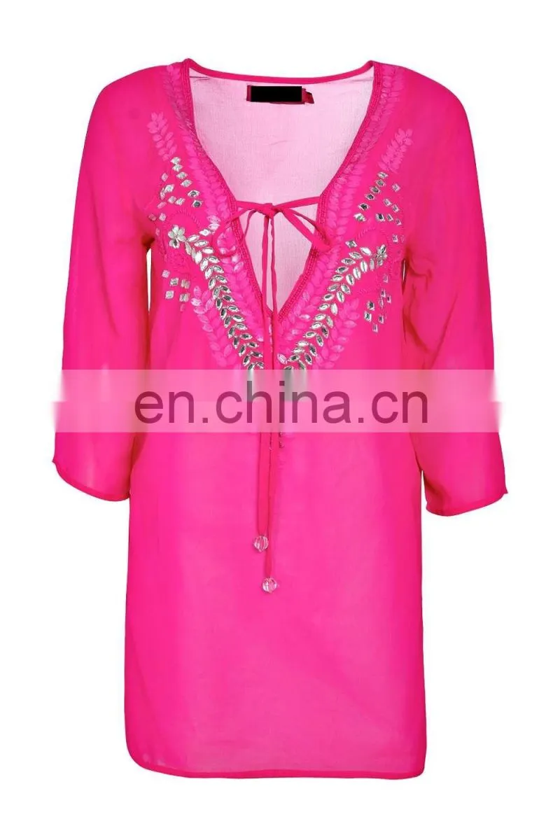 EMBELLISHED DETAIL KAFTAN PONCHO KAFTAN Slim Embroidered Poncho/ Short Kaftan For Women Summer Wear